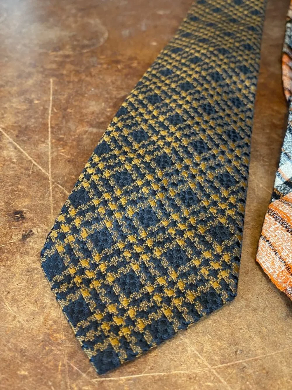 LOT FIVE Vintage Ties Macy's Croydon Tootal Westminster Silk Gold Brown Plaid